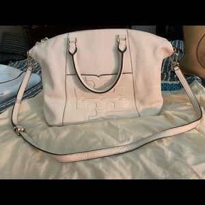 Tory Burch off white leather satchel with crossbody strap